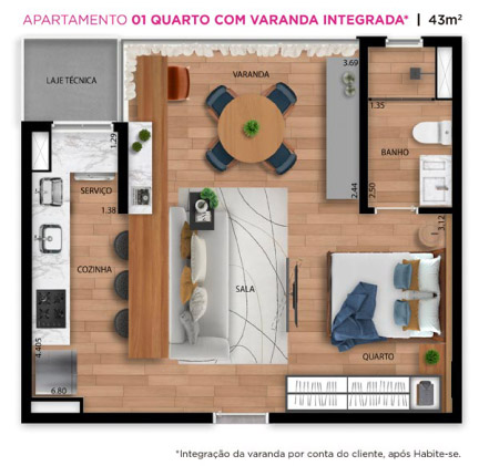 apartamento com 1 quaarto na planta no vale do sereno