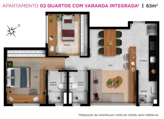 apartamento na planta de 2 quartos no vale do sereno