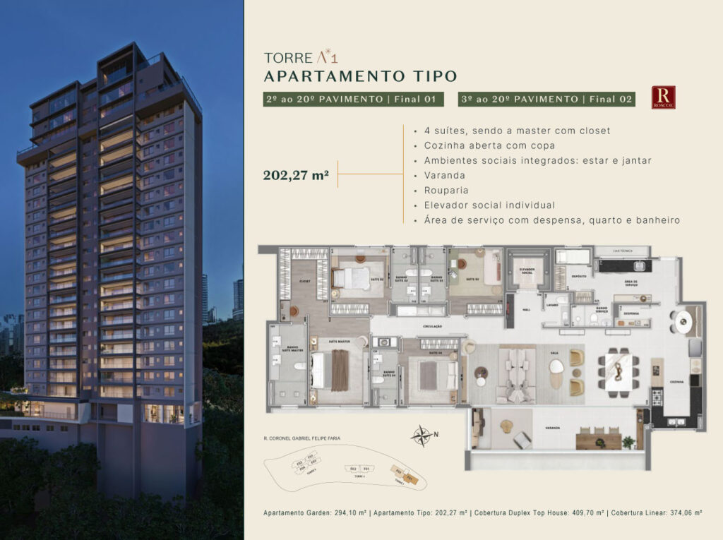 apartamento 4 suites na planta