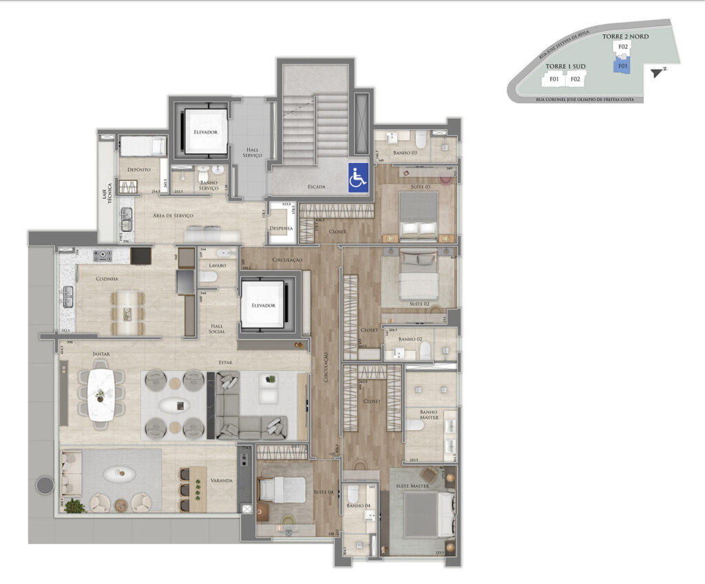 apartamento na planta com 4 suites